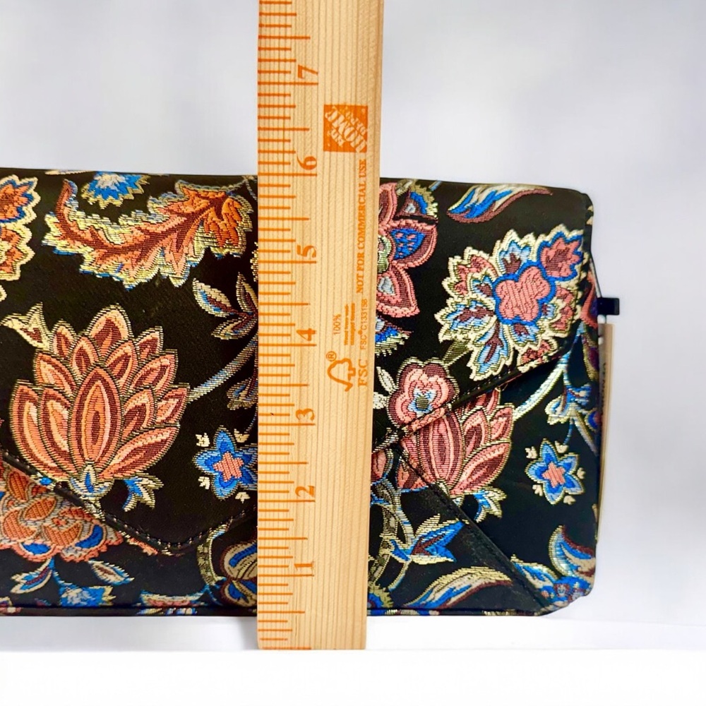 NATURALIZER Embroidered Clutch Purse Black Gold Floral w/ Chain Evening NWT - Picture 13 of 14